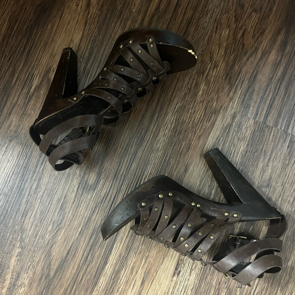 BCBGeneration Dark Brown Strappy Heels